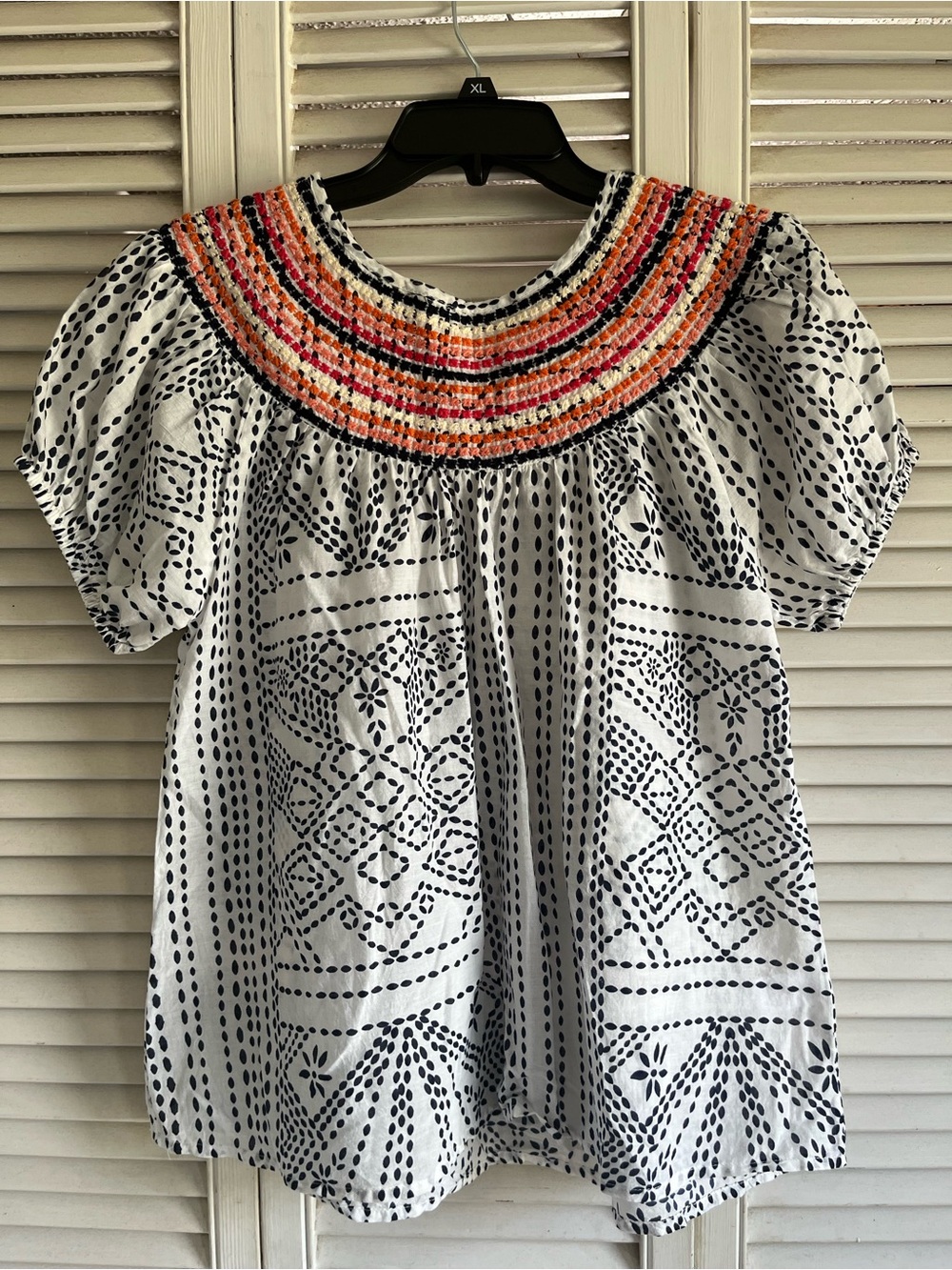 THML White Blouse with Multicolor Embroidered Yoke